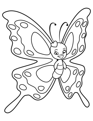 Cute Butterfly With Sweet Smile Coloring Page